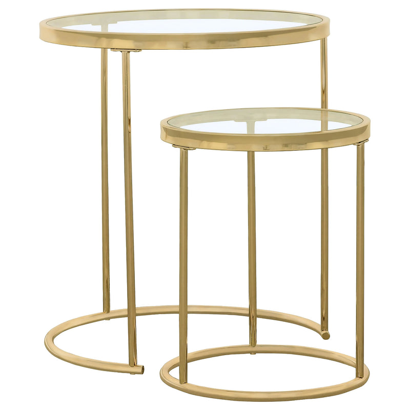 Juego de mesa nido redonda Maylin con tapa de vidrio dorada
