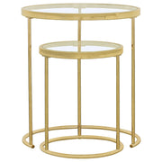 Juego de mesa nido redonda Maylin con tapa de vidrio dorada