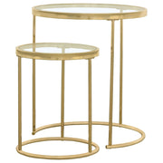 Juego de mesa nido redonda Maylin con tapa de vidrio dorada