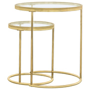Juego de mesa nido redonda Maylin con tapa de vidrio dorada
