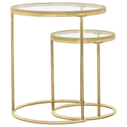 Juego de mesa nido redonda Maylin con tapa de vidrio dorada