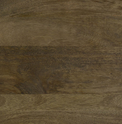 Mesa auxiliar redonda Axel con estante abierto en color natural y bronce