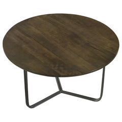 Mesa de centro redonda Yaritza de madera de mango en color natural y bronce