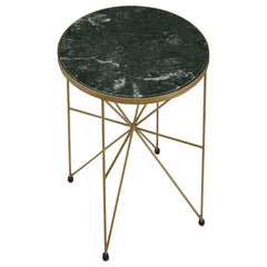 Mesa auxiliar Eliska redonda con cubierta de mármol verde y dorado antiguo