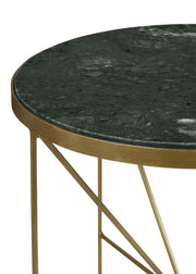 Mesa auxiliar Eliska redonda con cubierta de mármol verde y dorado antiguo