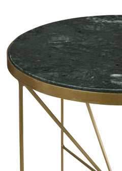 Mesa auxiliar Eliska redonda con cubierta de mármol verde y dorado antiguo