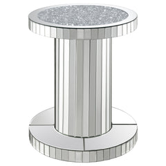 Mesa auxiliar redonda Dorielle con espejo de cristal acrílico plateado