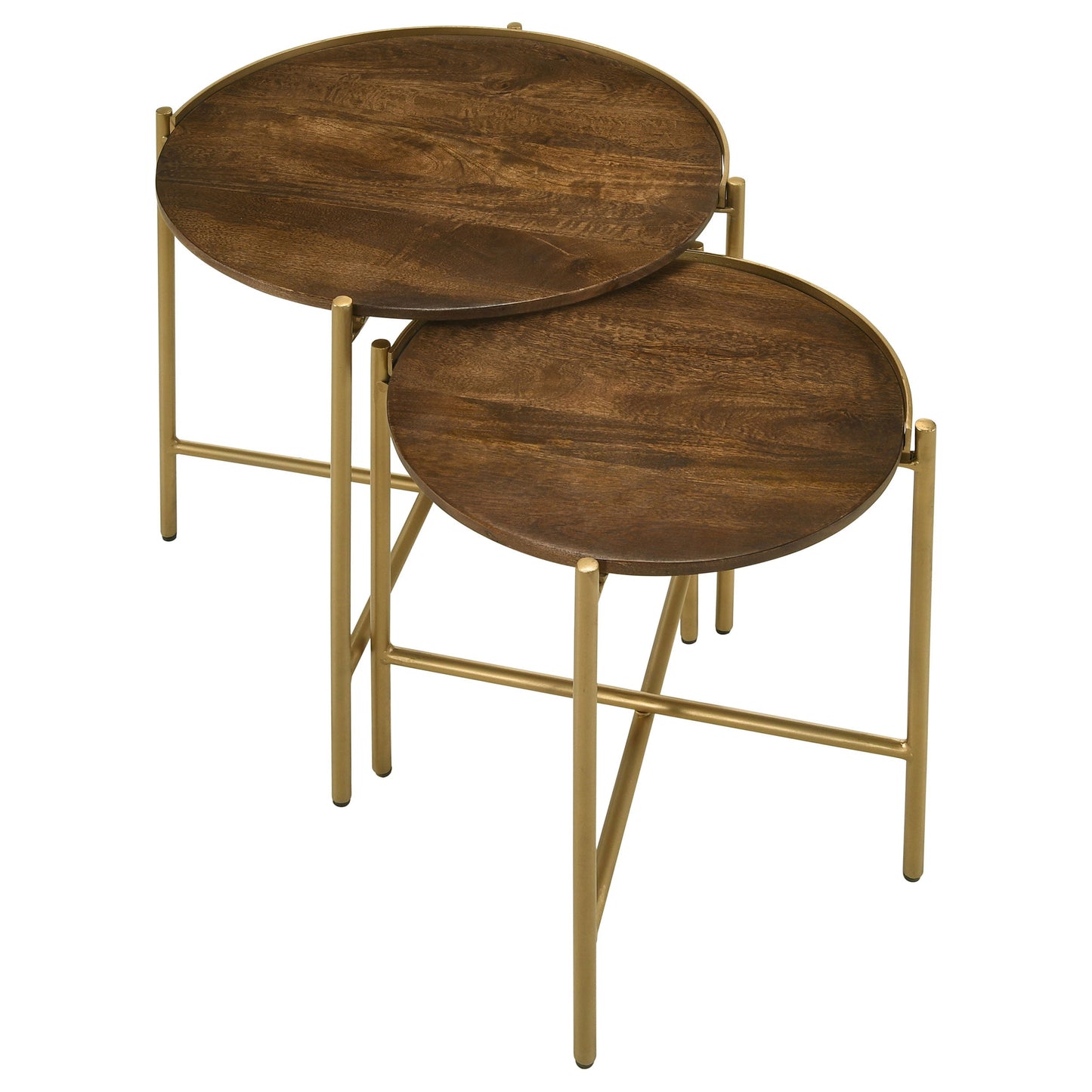 Malka Round Wood Nesting Table Dark Brown and Gold
