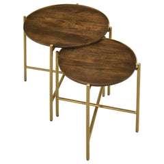 Mesa nido redonda de madera Malka en marrón oscuro y dorado