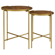Mesa nido redonda de madera Malka en marrón oscuro y dorado