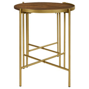 Mesa nido redonda de madera Malka en marrón oscuro y dorado