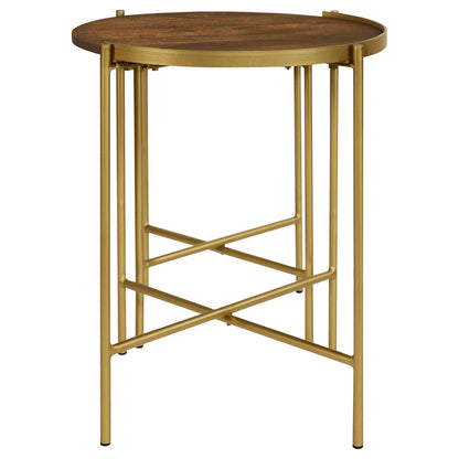 Malka Round Wood Nesting Table Dark Brown and Gold