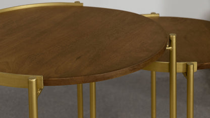 Malka Round Wood Nesting Table Dark Brown and Gold