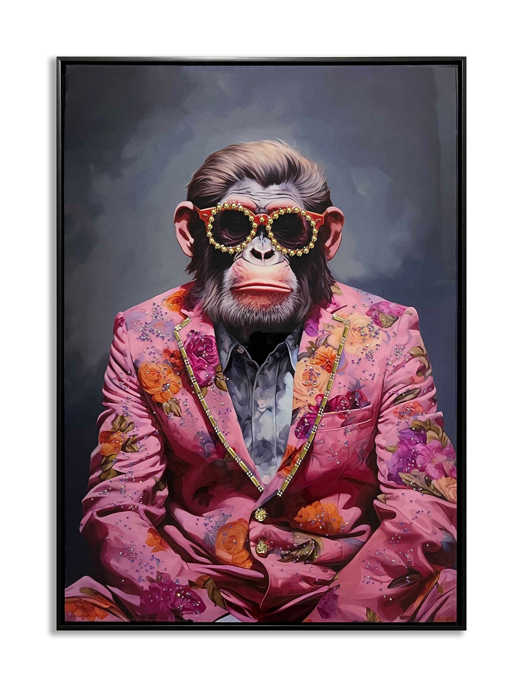 ''Pink Suit Chimp'' Gloss Canvas w/ Studs in Frame