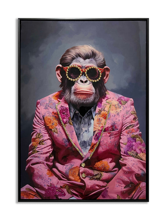 ''Pink Suit Chimp'' Gloss Canvas w/ Studs in Frame