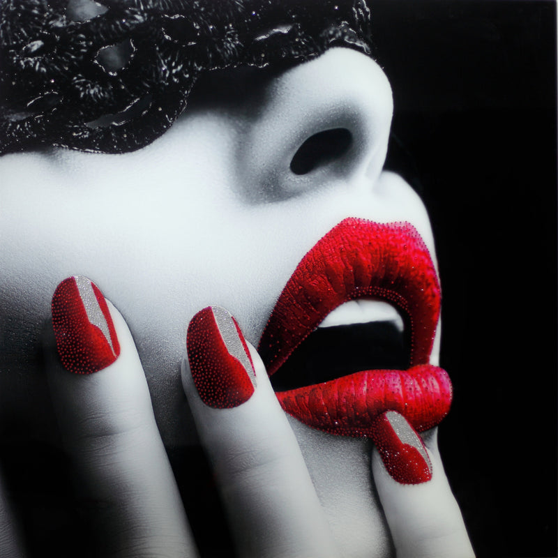 ''Lace Lips Statement Rhinestones'' Tempered Glass
