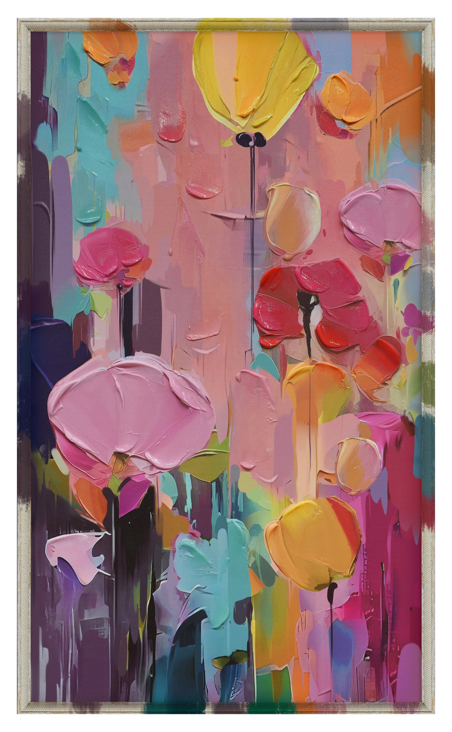 ''Floral Abstraction II Canvas'' Hand-painted Canvas in Frame