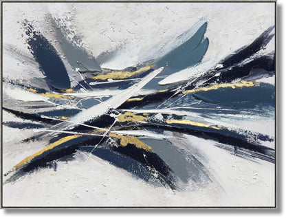 ''Gold Streaked Midnight Abstract'' Hand-painted Canvas in Frame