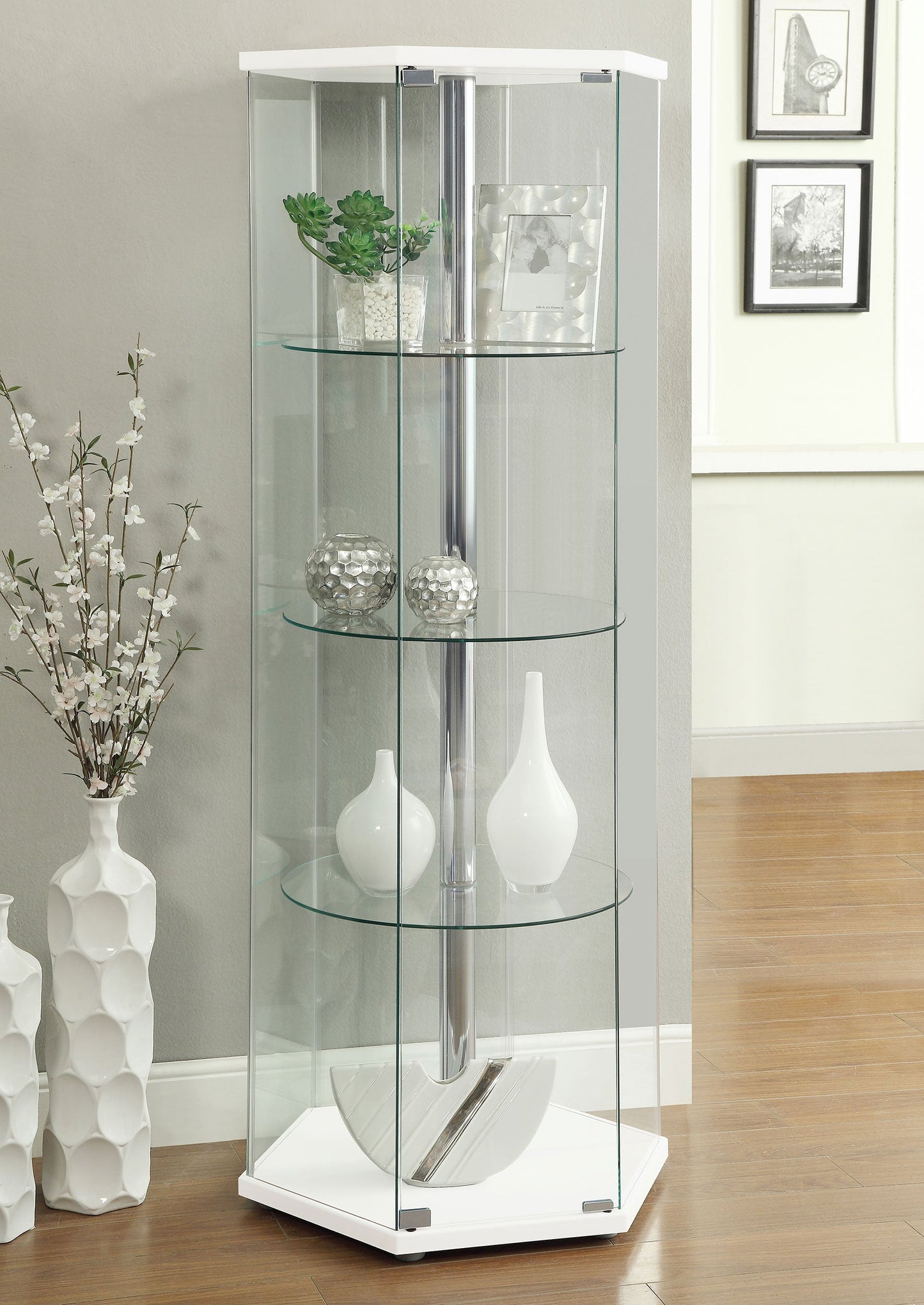 Zahavah 4-shelf Hexagonal Clear Glass Curio Cabinet Black