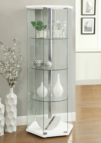 Zahavah 4-shelf Hexagonal Clear Glass Curio Cabinet Black