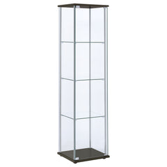 Vitrina de curiosidades Bellatrix de 4 estantes de vidrio transparente, color capuchino