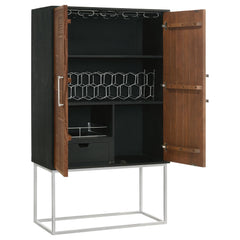 Gabinete de bar para el hogar Borman de 2 puertas para almacenamiento de vinos en nogal y negro