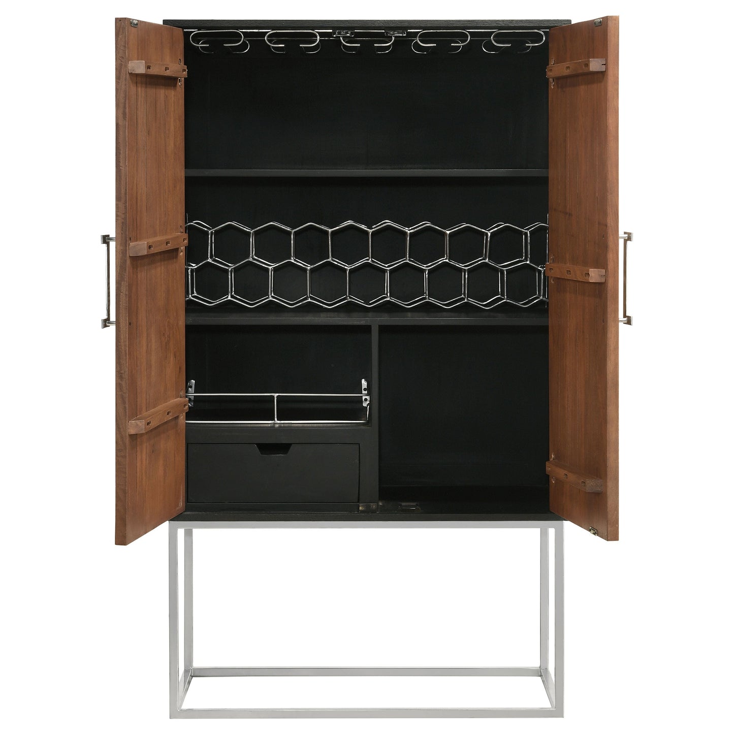 Gabinete de bar para el hogar Borman de 2 puertas para almacenamiento de vinos en nogal y negro