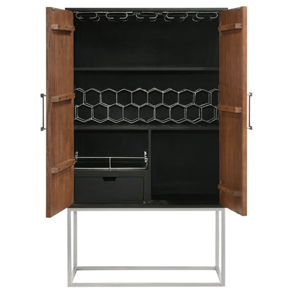 Gabinete de bar para el hogar Borman de 2 puertas para almacenamiento de vinos en nogal y negro