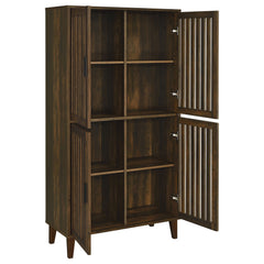 Gabinete alto decorativo de madera de ingeniería Elouise de 4 puertas Pino oscuro