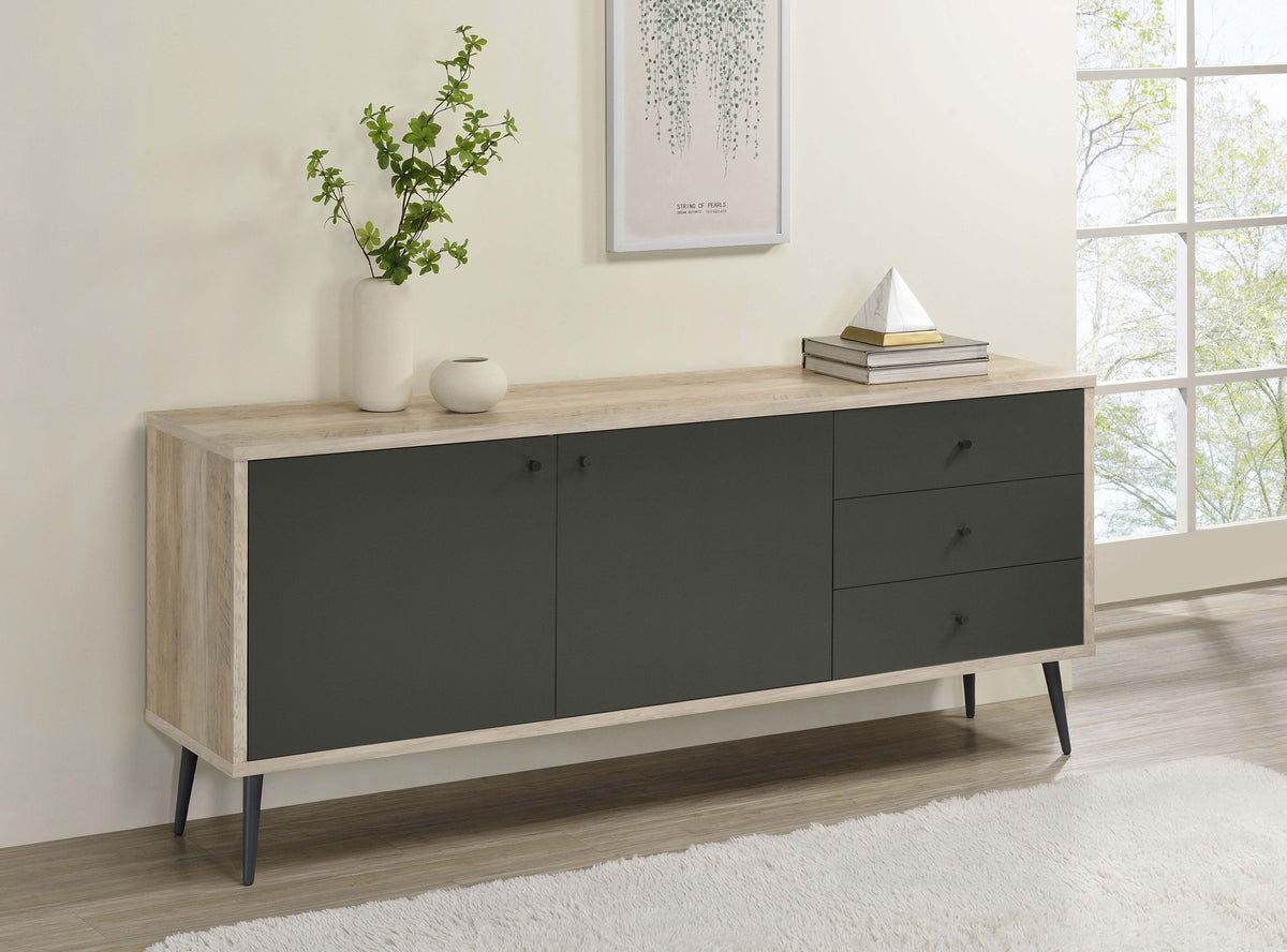 Gabinete de madera de ingeniería de 2 puertas Maeve, pino antiguo y gris
