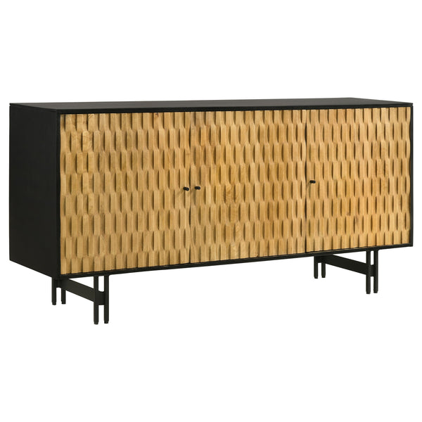 Gabinete decorativo de madera de 3 puertas Aminah, color natural y negro