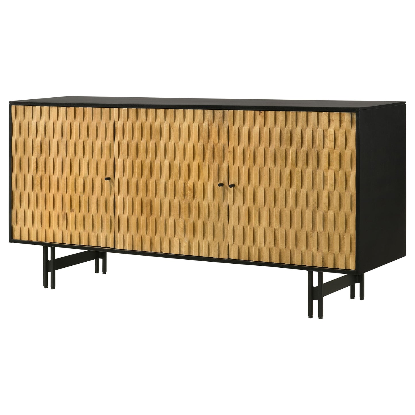 Gabinete decorativo de madera de 3 puertas Aminah, color natural y negro