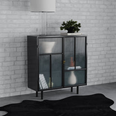 Armario de almacenamiento Dalia de 2 puertas con estantes, color negro