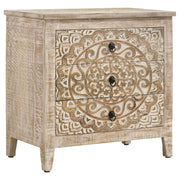 Gabinete Mariska Mandala de madera de 3 cajones en blanco envejecido