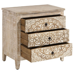 Gabinete Mariska Mandala de madera de 3 cajones en blanco envejecido