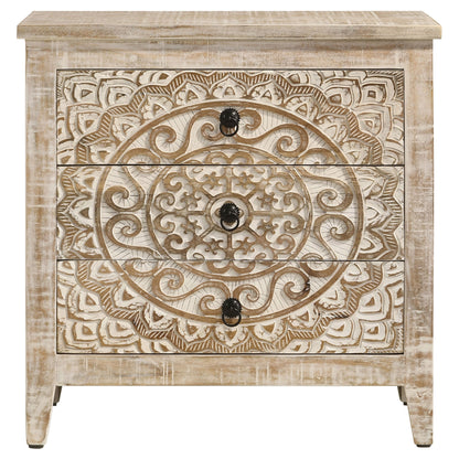 Gabinete Mariska Mandala de madera de 3 cajones en blanco envejecido