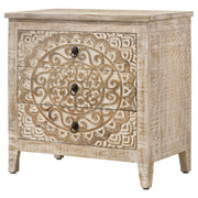 Gabinete Mariska Mandala de madera de 3 cajones en blanco envejecido