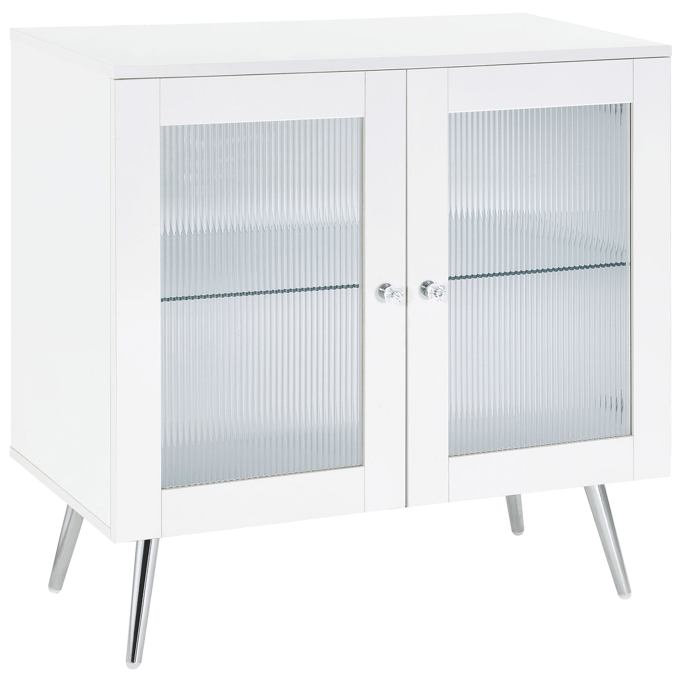 Gabinete de madera de ingeniería con acento de 2 puertas Nieta, blanco de alto brillo
