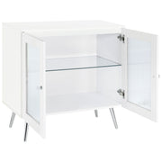 Gabinete de madera de ingeniería con acento de 2 puertas Nieta, blanco de alto brillo