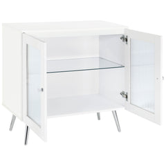 Gabinete de madera de ingeniería con acento de 2 puertas Nieta, blanco de alto brillo
