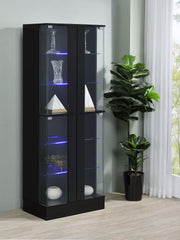 Vitrina de curiosidades LED Cabra de 4 puertas, color negro brillante