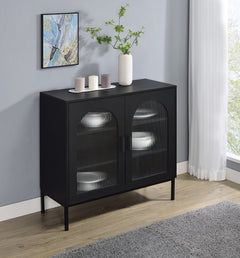 Gabinete decorativo Jess de 2 puertas con vidrio acanalado arqueado, color negro