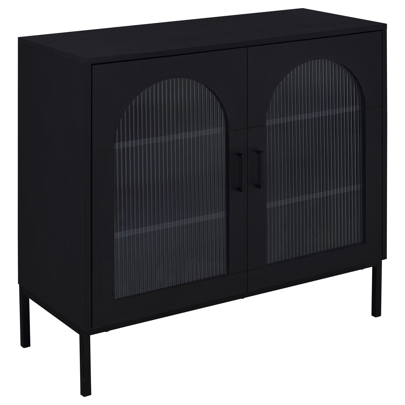 Gabinete decorativo Jess de 2 puertas con vidrio acanalado arqueado, color negro