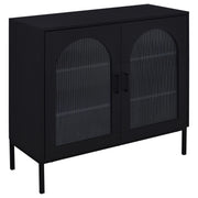 Gabinete decorativo Jess de 2 puertas con vidrio acanalado arqueado, color negro
