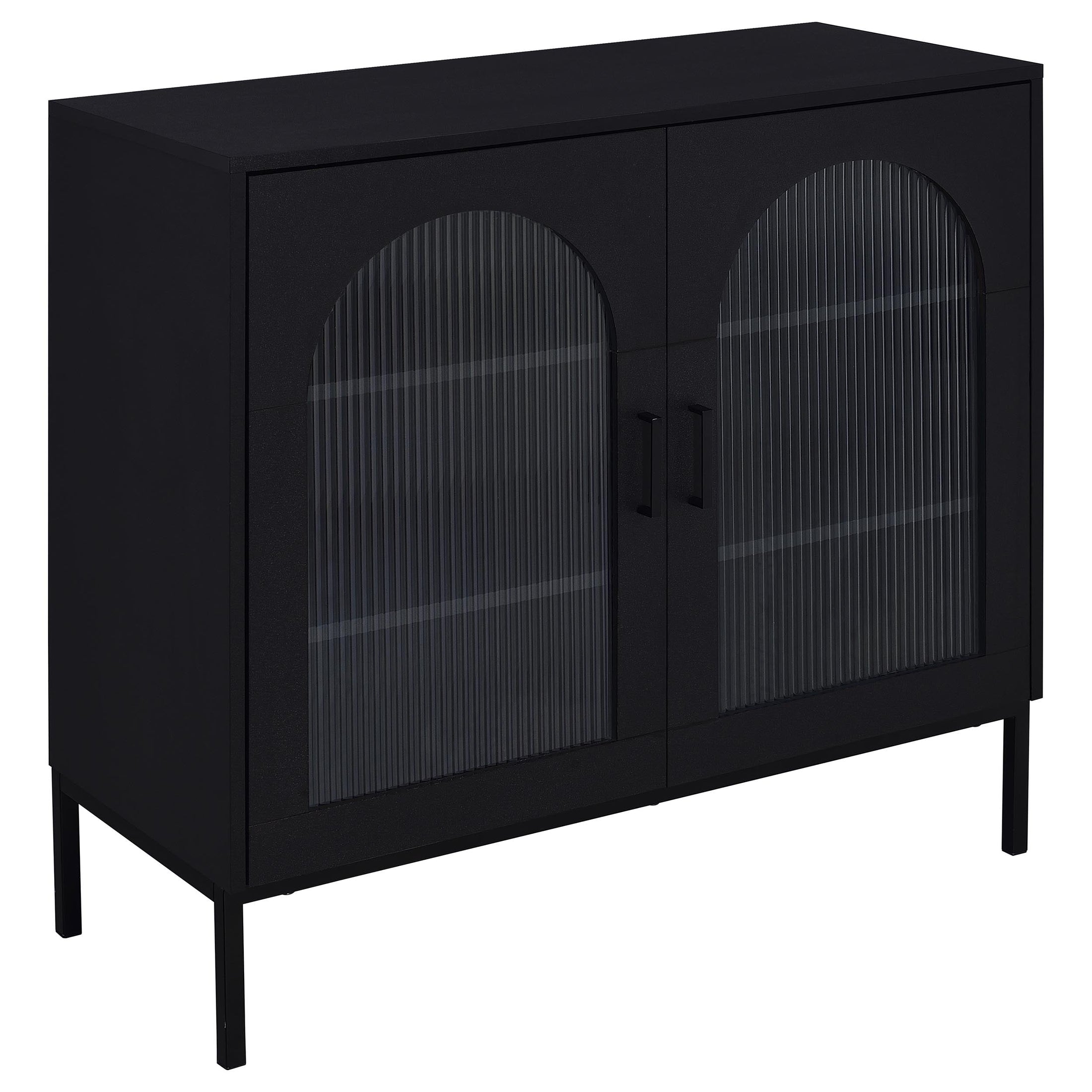 Gabinete decorativo Jess de 2 puertas con vidrio acanalado arqueado, color negro