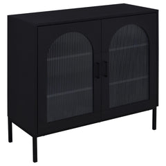 Gabinete decorativo Jess de 2 puertas con vidrio acanalado arqueado, color negro