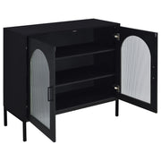 Gabinete decorativo Jess de 2 puertas con vidrio acanalado arqueado, color negro