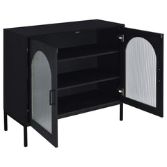 Gabinete decorativo Jess de 2 puertas con vidrio acanalado arqueado, color negro