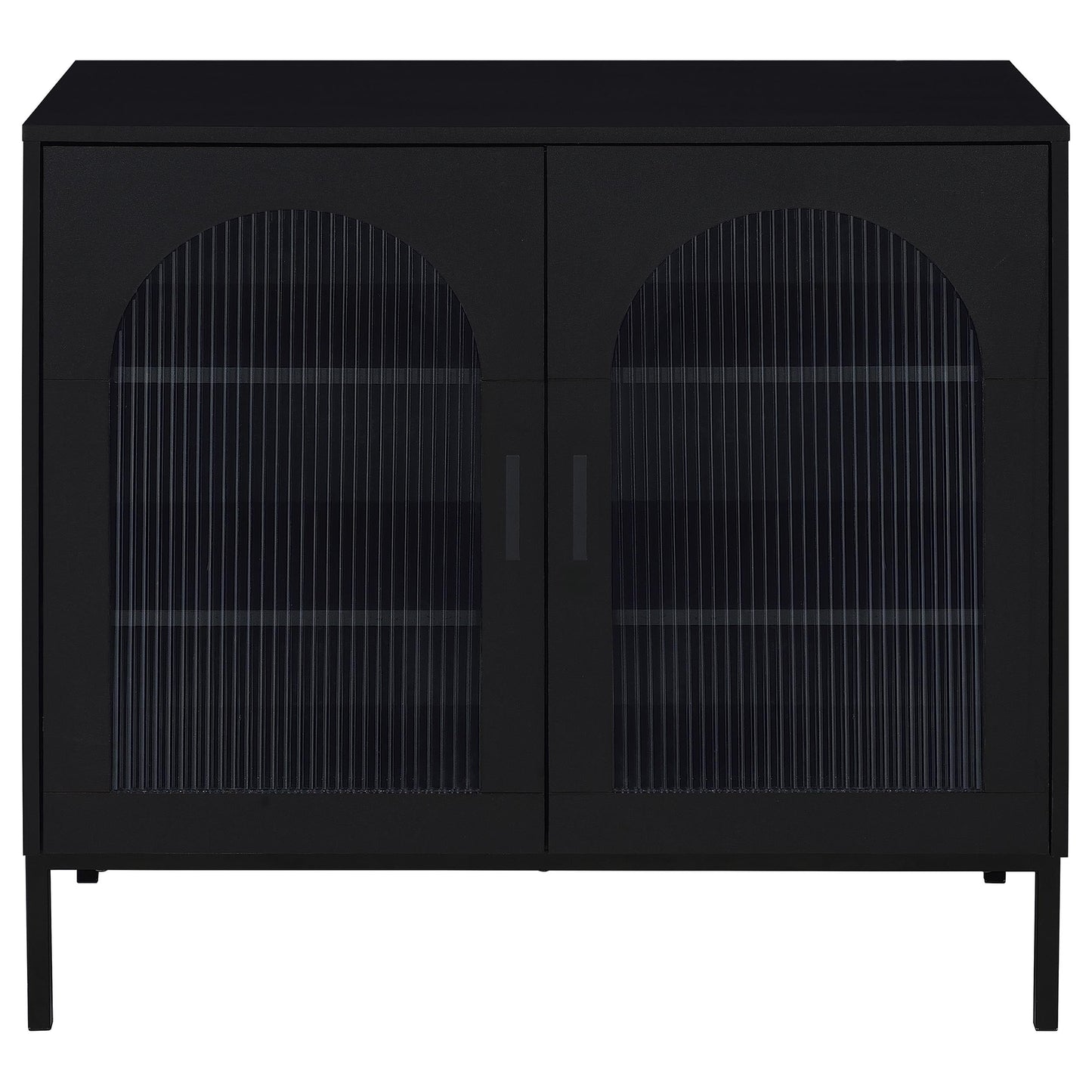 Jess 2-door Arched Fluted Glass Accent Cabinet Black