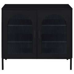 Gabinete decorativo Jess de 2 puertas con vidrio acanalado arqueado, color negro